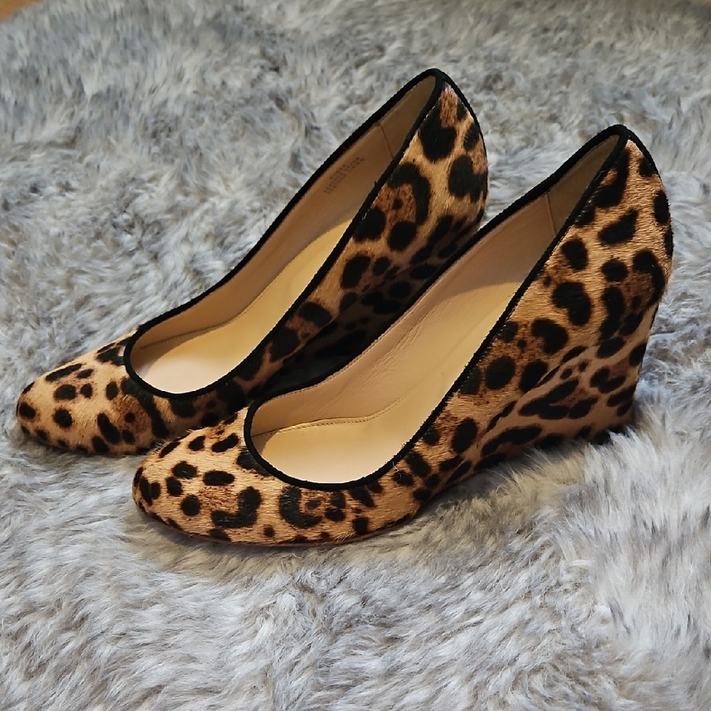 J. Crew Leopard Print Calf Hair Wedge Heels